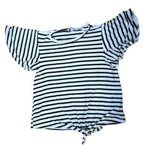 Green Envelope Womens White Navy Striped Short Flutter Sleeves Blouse Top Size S